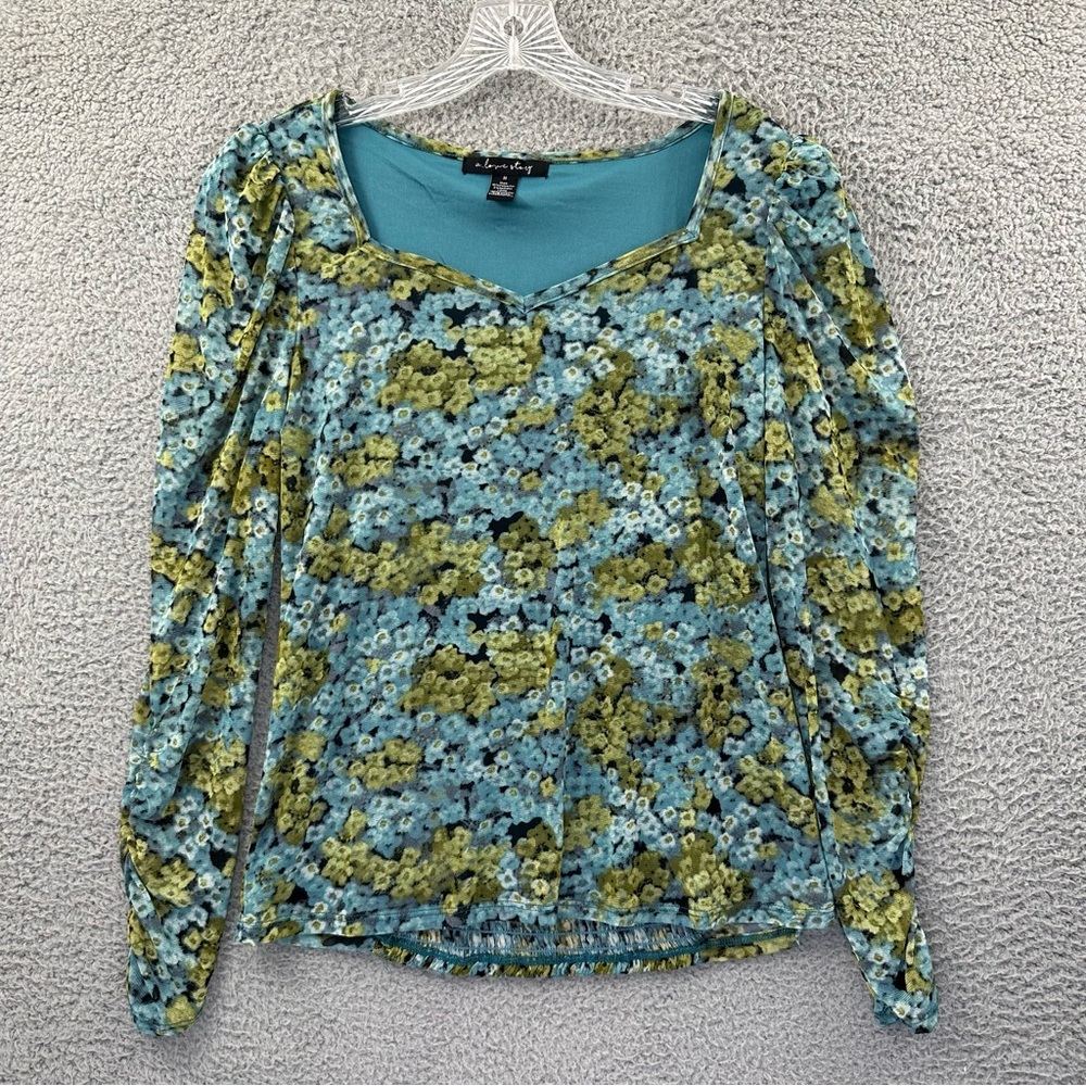 A Love Story Smocked Floral Mesh Top Sweetheart Ruched Y2K Fairy Cottage Women M